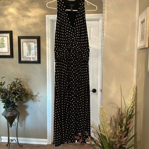 Chaps black and white polkadot dress plunging neck line and gathered waste XL